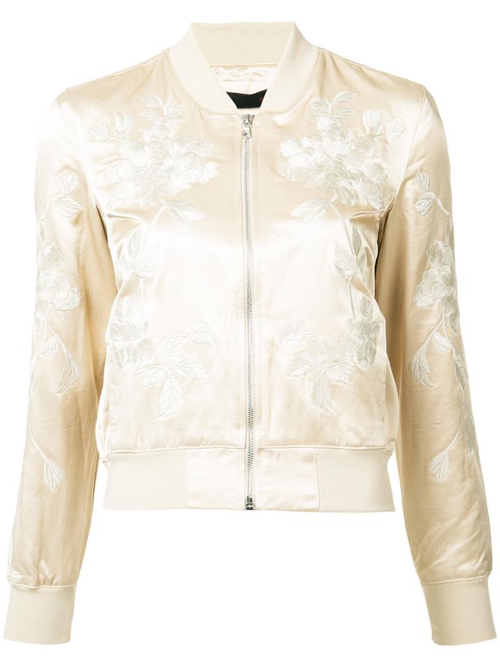 3x1 Floral Embroidery Bomber Jacket, Women's, Size: Small, Nude/neutrals, Polyester/cotton/rayon