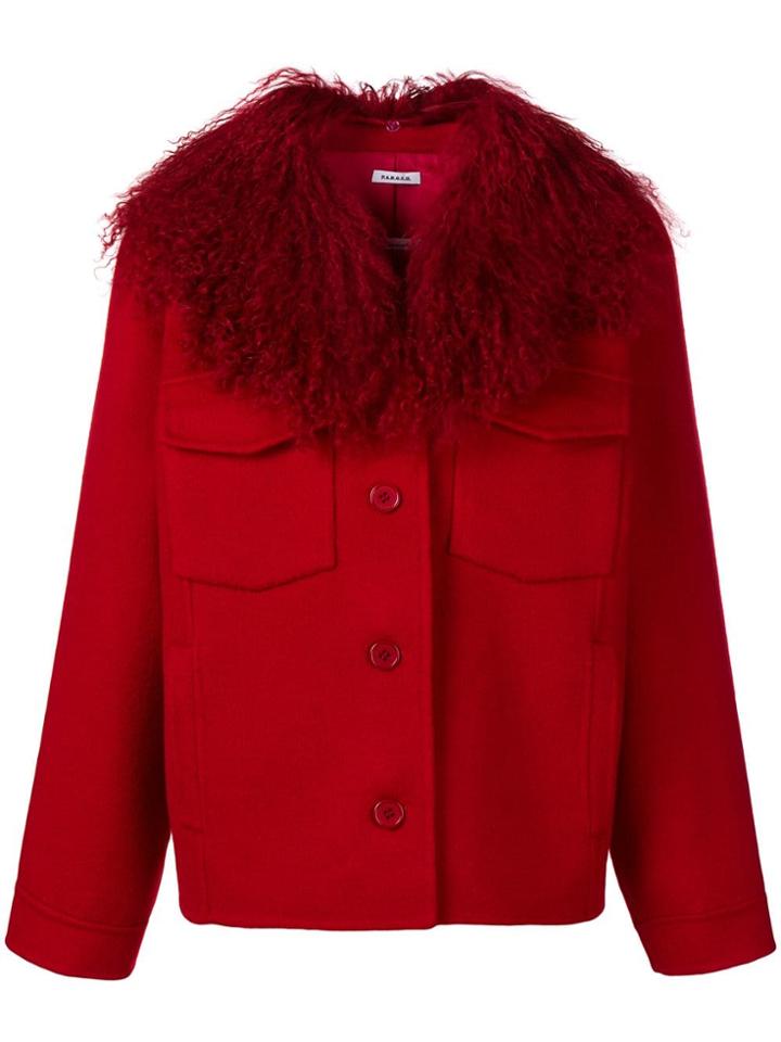 P.a.r.o.s.h. Fur Collar Single-breasted Jacket - Red