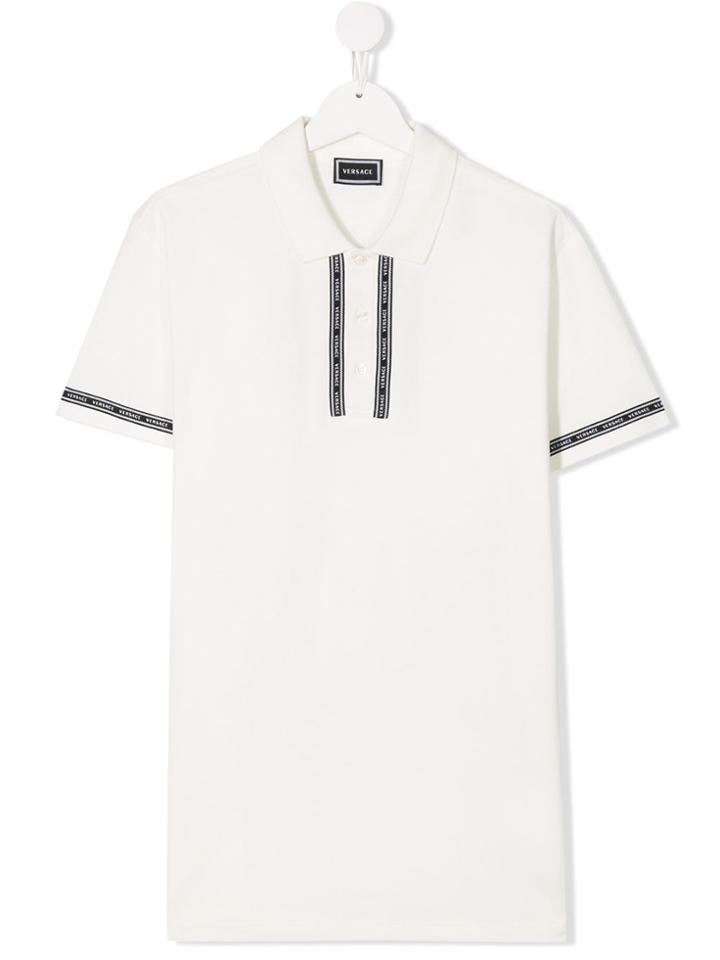 Young Versace Logo Detail Polo Shirt - White