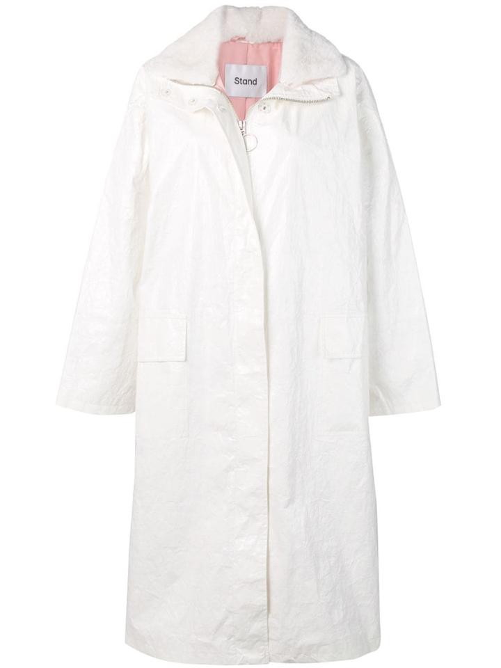Stand Fur Collar Trench Coat - White