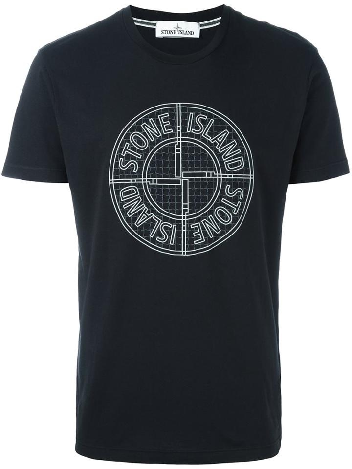 Stone Island Logo Print T-shirt, Men's, Size: Xl, Black, Cotton