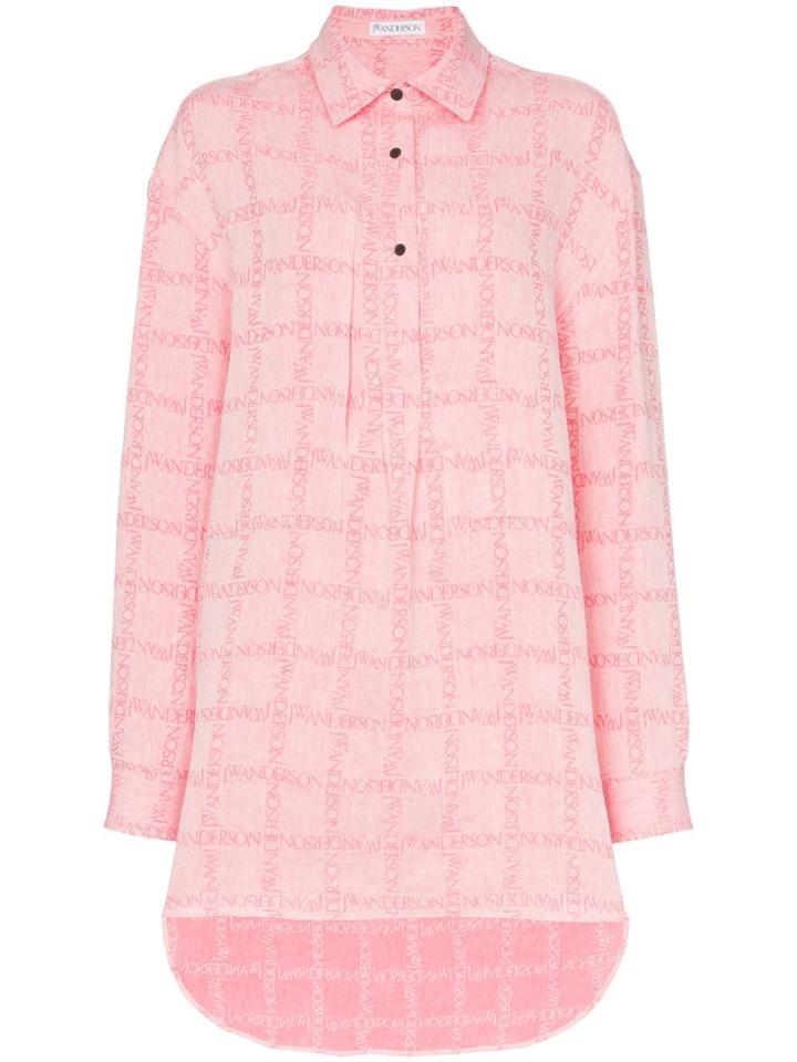 Jw Anderson Logo Print Oversized Linen Shirt - Pink