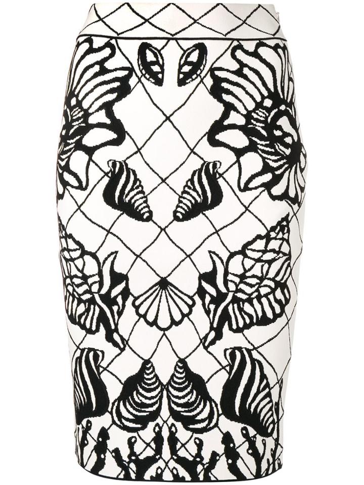 Alexander Mcqueen Sea Shell Print Pencil Skirt - White