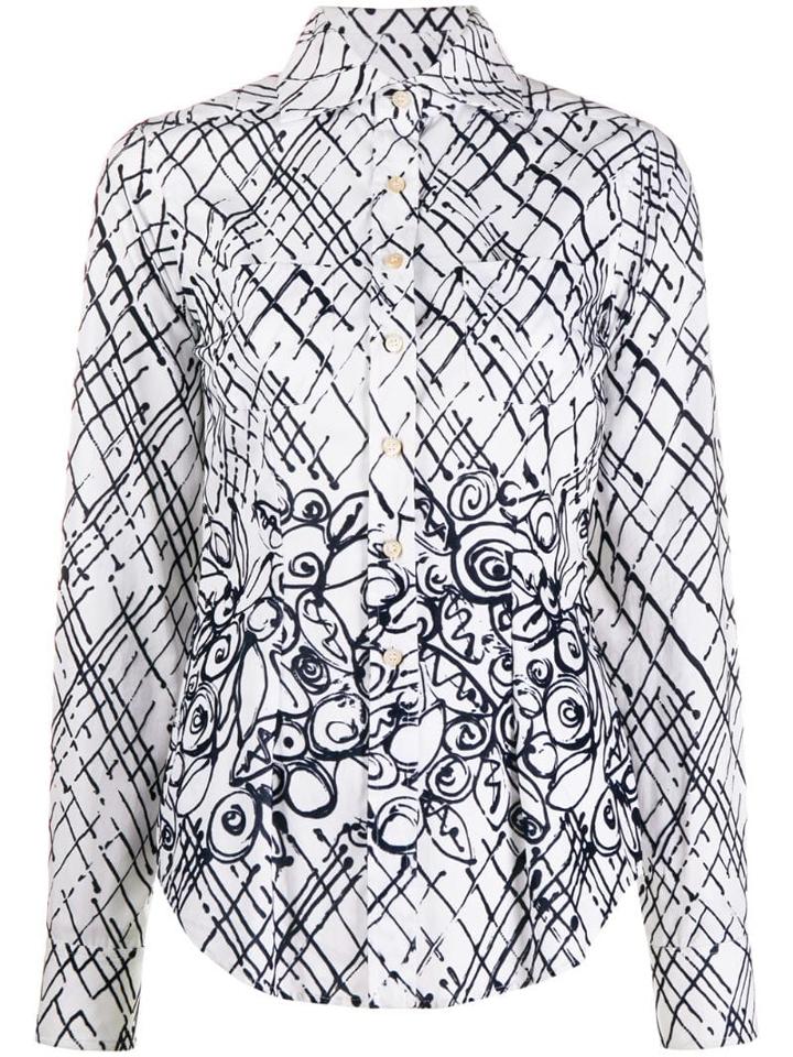 Romeo Gigli Pre-owned 1997 Deconstructed Plaid Print Shirt - White