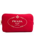 Prada Logo Printed Make Up Bag - Red