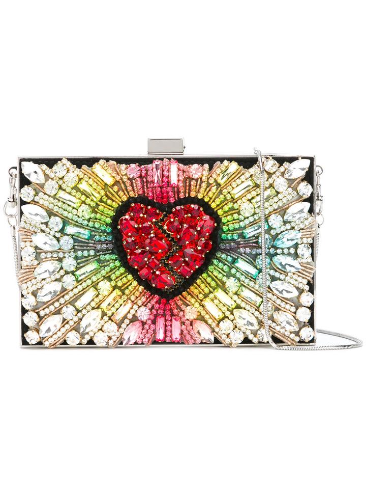 Gedebe Crystal Heart Clutch Bag, Women's, Red, Metal