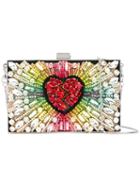 Gedebe Crystal Heart Clutch Bag, Women's, Red, Metal