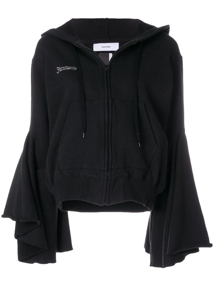 Facetasm Bell Sleeves Zipped Hoodie - Black