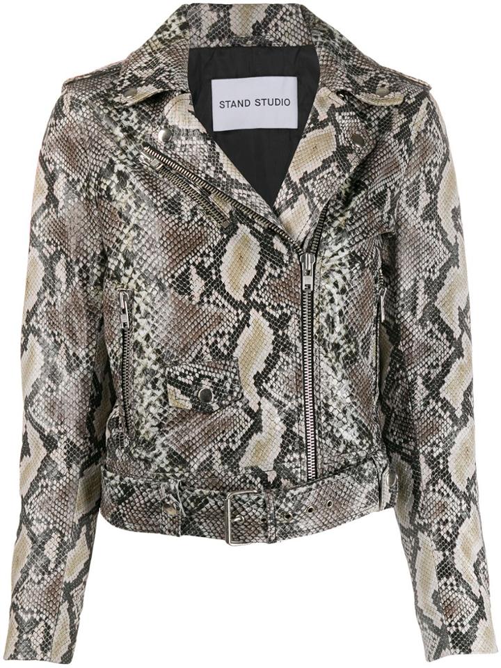 Stand Studio Snake Effect Biker Jacket - Neutrals