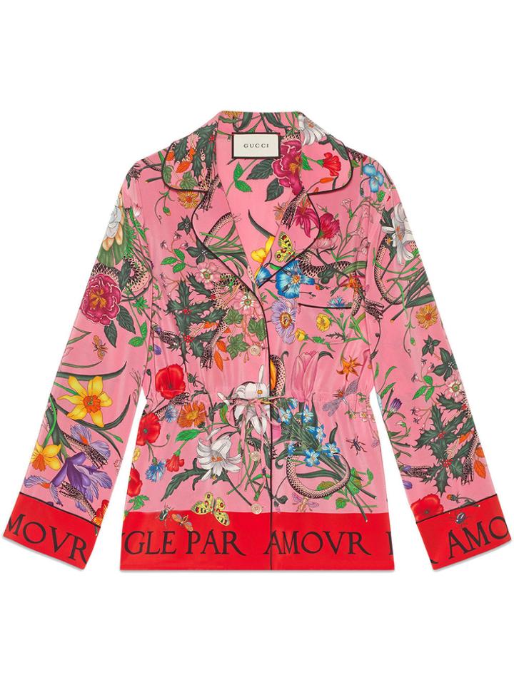Gucci Flora Print Silk Shirt - Pink & Purple