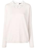 Steffen Schraut Floral Appliqué Collar Sweater - Neutrals
