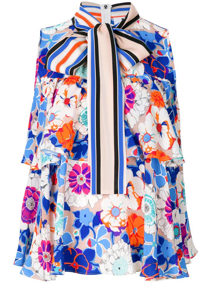 Msgm Floral Print Pussy Bow Top - Multicolour
