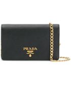 Prada Logo Plaque Wallet On Chain - Black