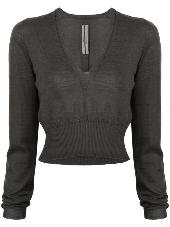 Rick Owens Deep V-neck Cropped Sweater - Grey