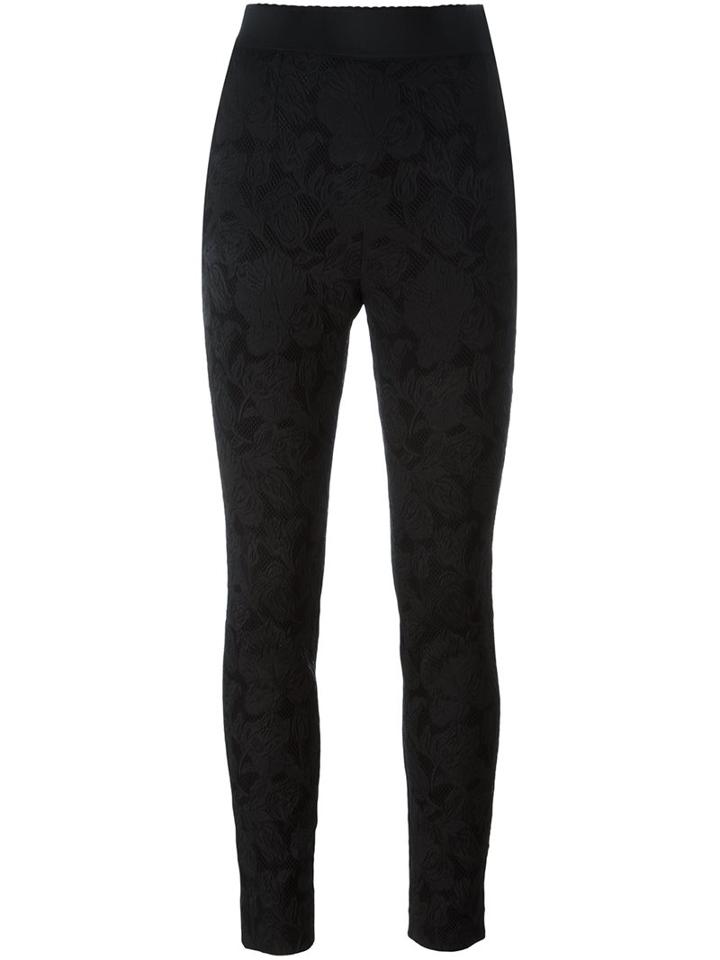 Dolce & Gabbana Floral Jacquard Trousers, Women's, Size: 38, Black, Polyester/spandex/elastane/acetate/viscose