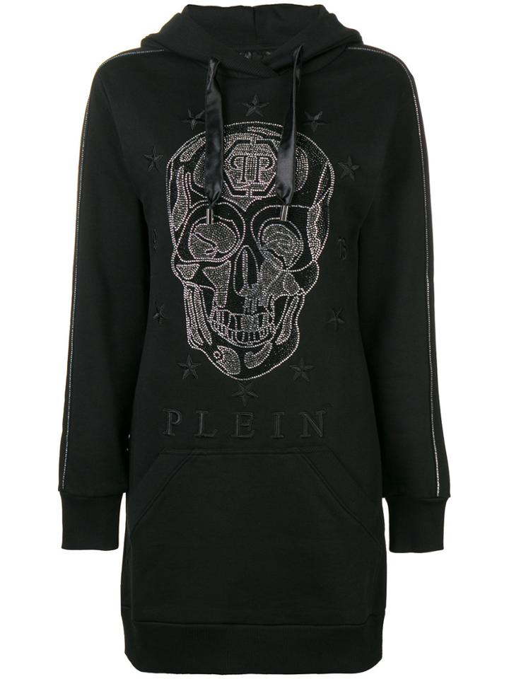 Philipp Plein Tunic-length Hoodie - Black