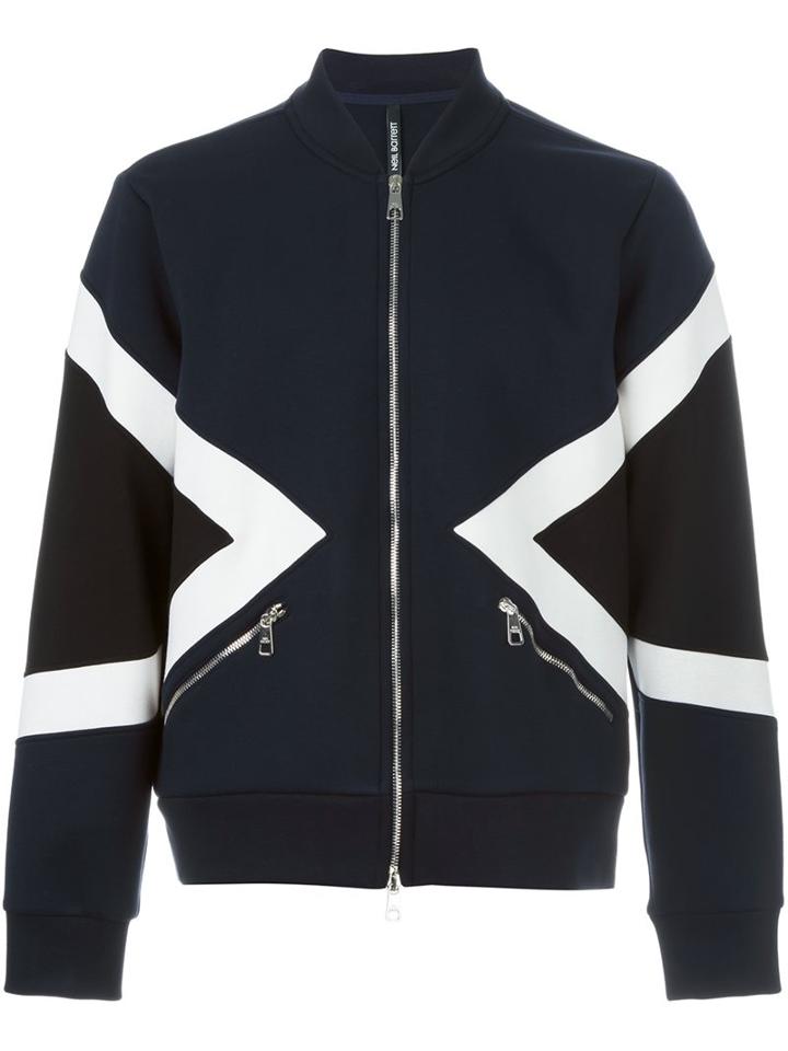 Neil Barrett Geometric Panelled Bomber Jacket, Men's, Size: Xl, Blue, Lyocell/cotton/viscose/spandex/elastane