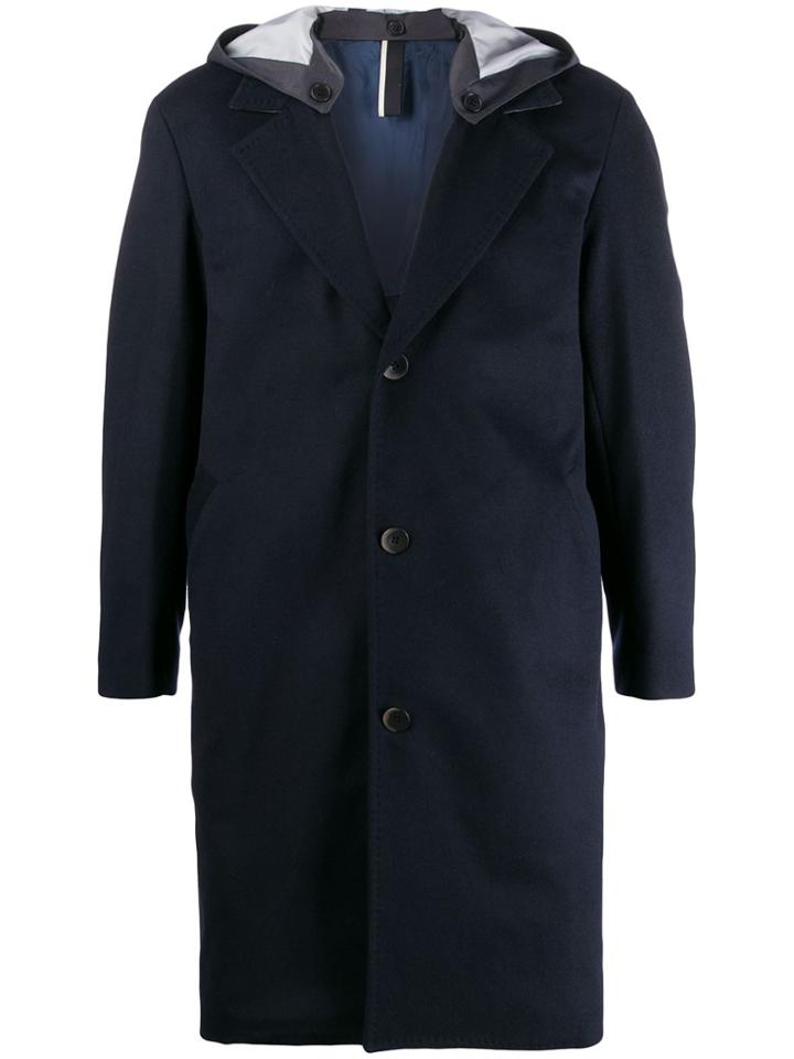 Low Brand Hooded Single Breasted Coat - Blue