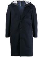 Low Brand Hooded Single Breasted Coat - Blue