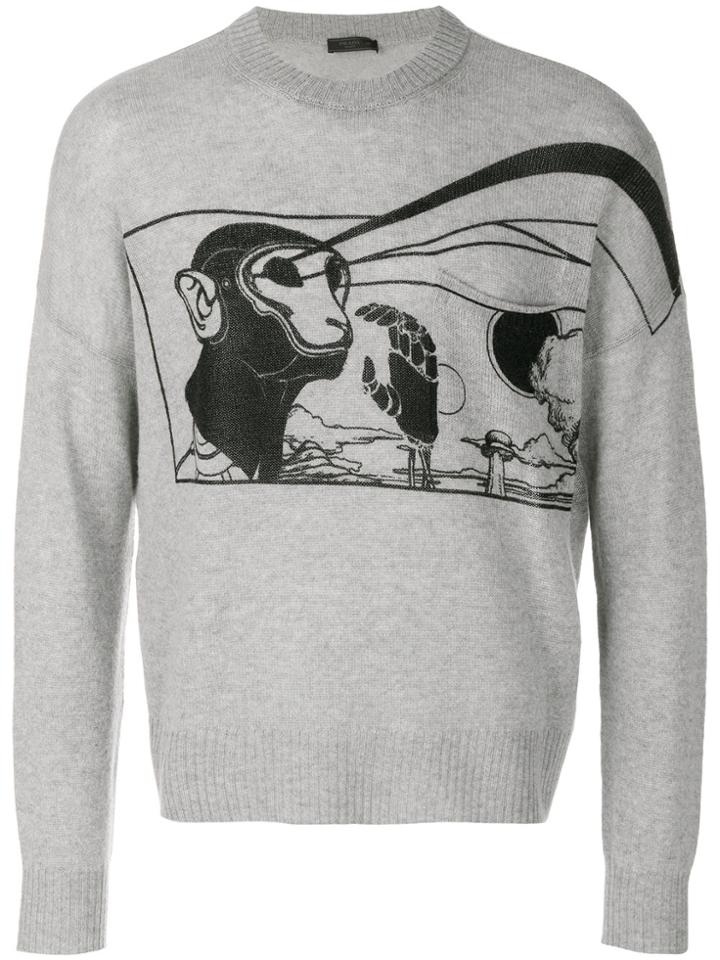 Prada Monkey Print Cashmere Jumper - Grey