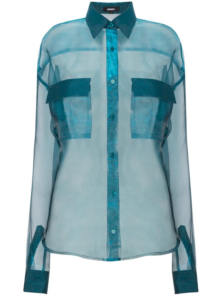 Charm's Organza Sheer Long Sleeve Shirt - Green