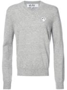 Comme Des Garçons Play V-neck Pullover With White Heart - Grey