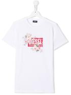 Diesel Kids Logo Floral Print T-shirt - White