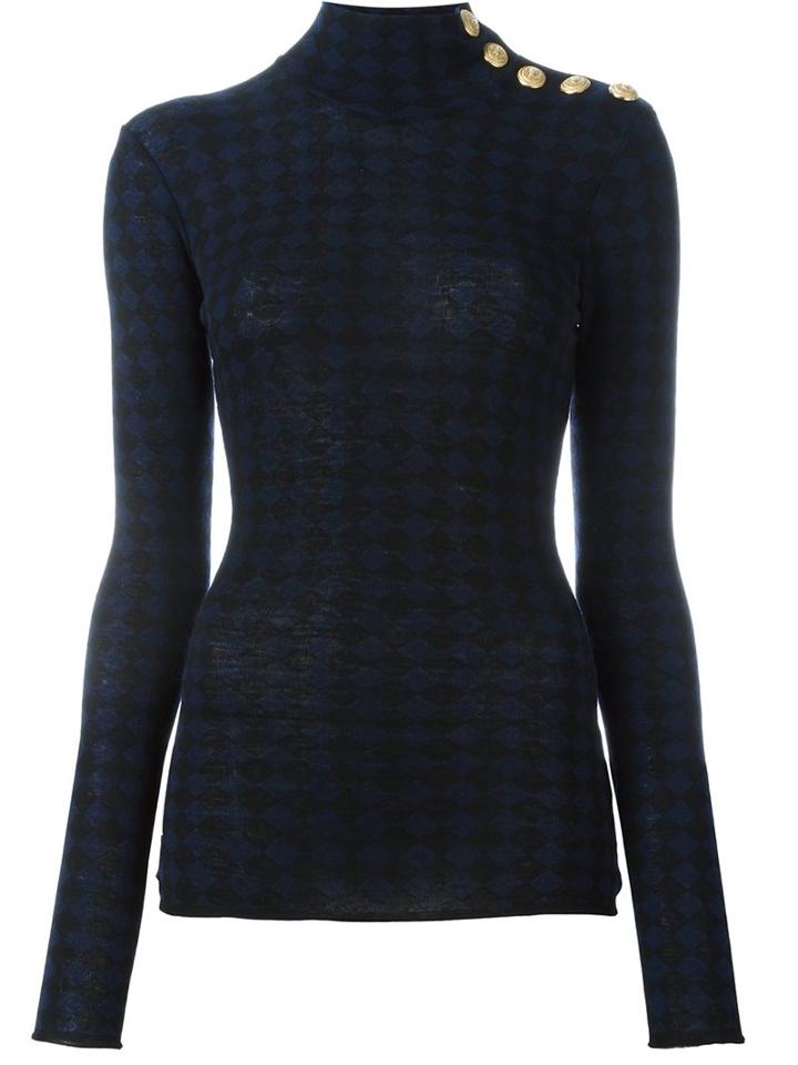 Balmain Checkered Pattern Jumper, Women's, Size: 34, Black, Wool