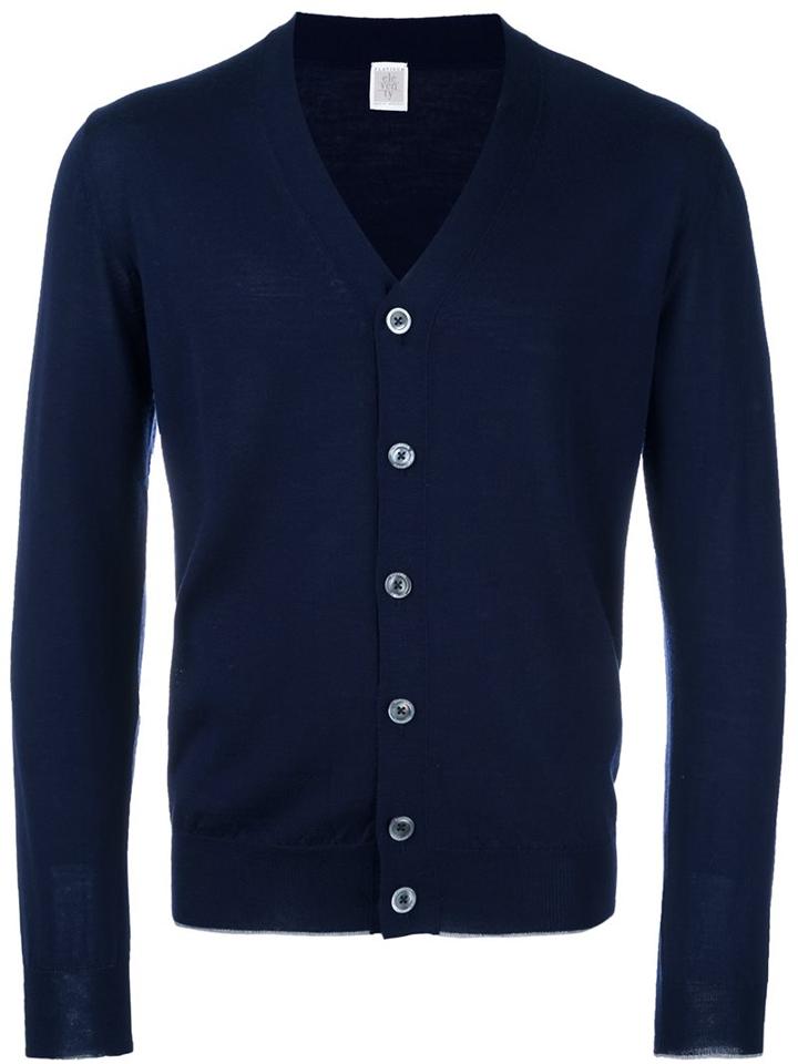 Eleventy Classic Cardigan, Men's, Size: Large, Blue, Silk/merino