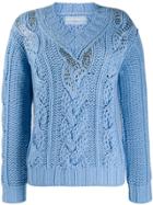 Ermanno Scervino V-neck Cable Knit Jumper - Blue