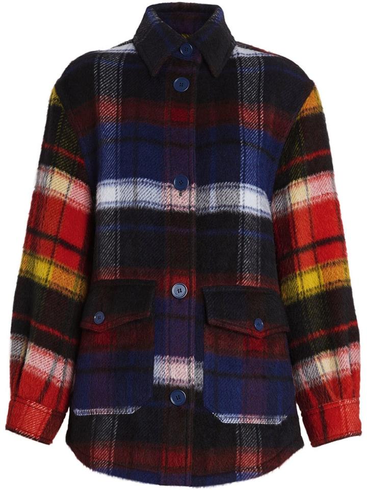 Burberry Check Alpaca Wool Jacket - Blue