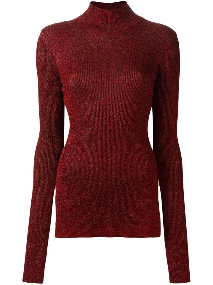 Cédric Charlier Ribbed Roll Neck Jumper, Women's, Size: 40, Red, Rayon/polyester