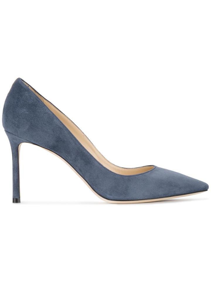 Jimmy Choo Blue Suede Romy 85 Pumps
