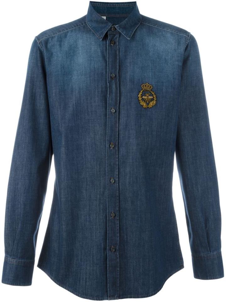 Dolce & Gabbana Denim Shirt, Men's, Size: 40, Blue, Cotton/ramie/metallic Fibre/polyester