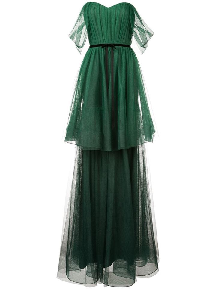 Marchesa Notte Off-the-shoulder Tiered Gown - Green