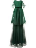 Marchesa Notte Off-the-shoulder Tiered Gown - Green