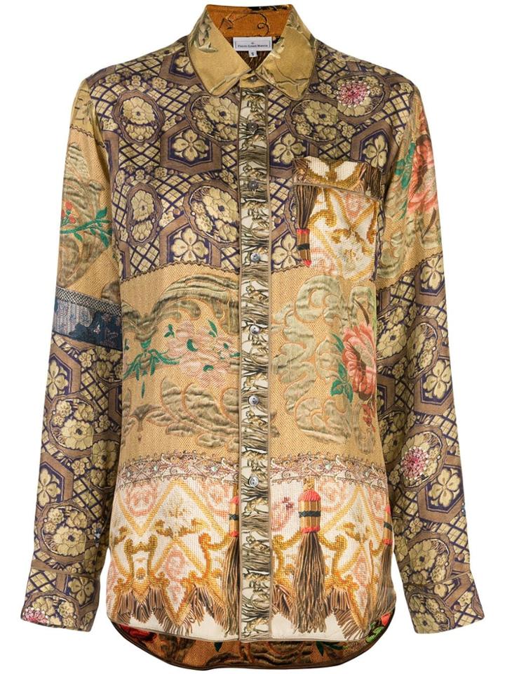 Pierre-louis Mascia Embroidered Long-sleeve Blouse - Gold