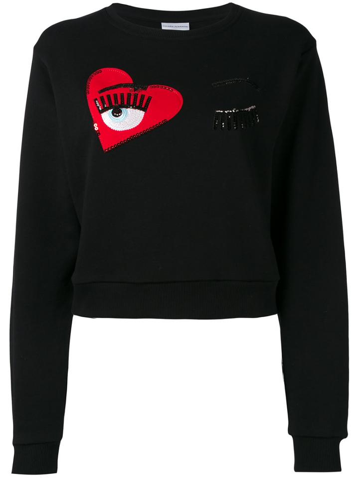 Chiara Ferragni Wink Patch Sweatshirt, Women's, Size: Large, Black, Cotton