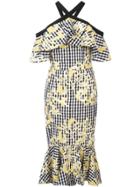 Christian Siriano Gingham Off Shoulder Ruffle Dress - Black