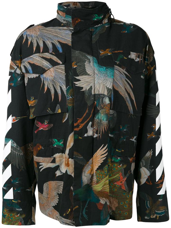 Off-white (beige) Bird Print Jacket, Women's, Size: Medium, Cotton/polyester