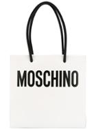 Moschino Logo Print Tote, Women's, White, Calf Leather