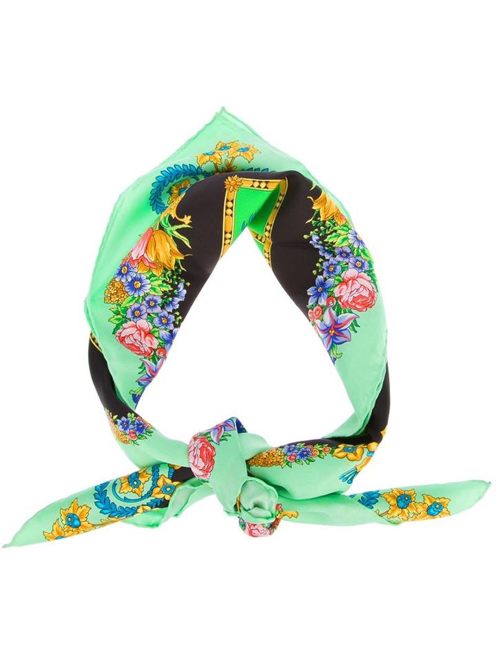 Versace Vintage Floral Urn Print Scarf, Women's, Green