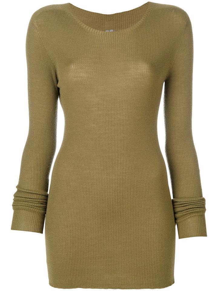 Rick Owens - Ribbed Round Neck Sweater - Women - Virgin Wool - L, Green, Virgin Wool