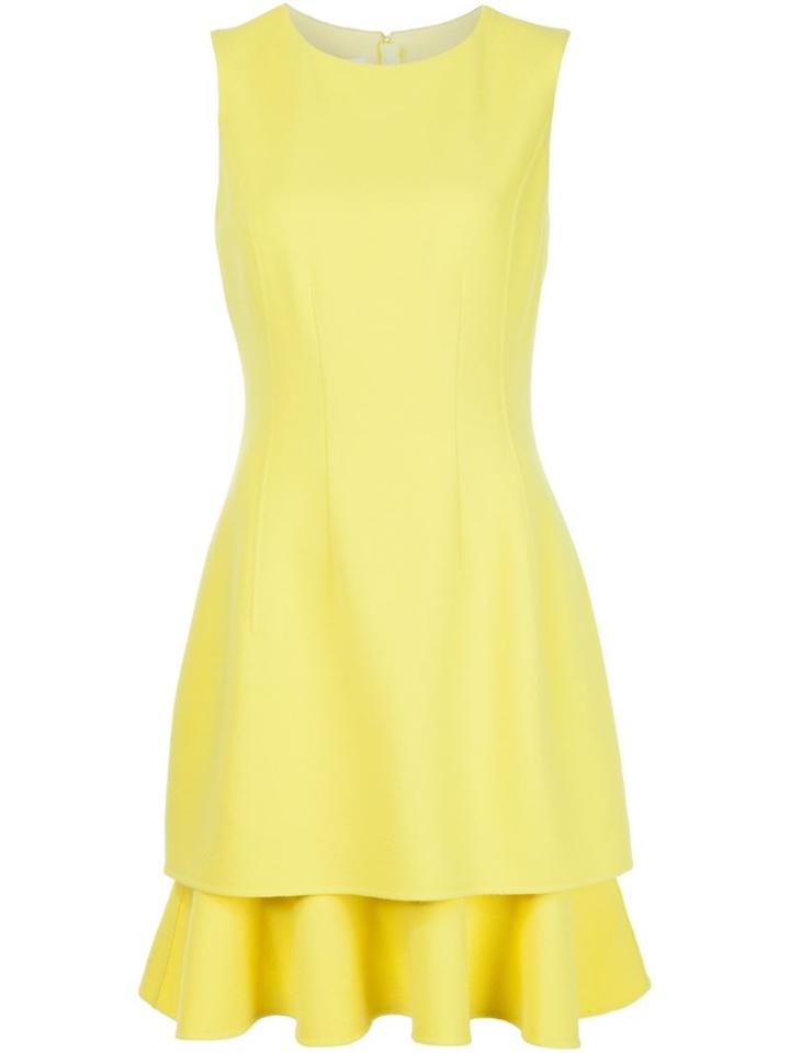 Oscar De La Renta Sleeveless Layered Dress, Women's, Size: 8, Yellow/orange, Nylon/spandex/elastane/virgin Wool