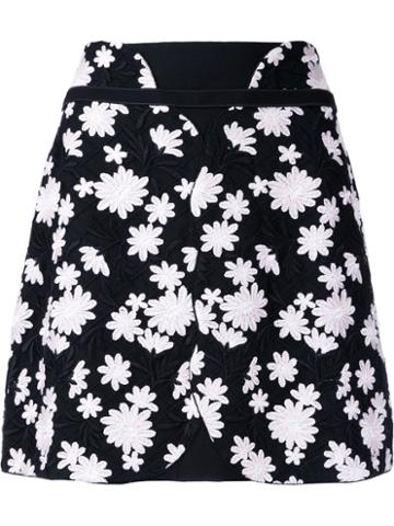Giambattista Valli - Floral Embroidered Mini Skirt - Women - Cotton/polyamide/polyester - 38, Black, Cotton/polyamide/polyester
