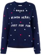 Zoe Karssen Heart Embroidery Sweatshirt, Women's, Size: Medium, Blue, Cotton/polyester