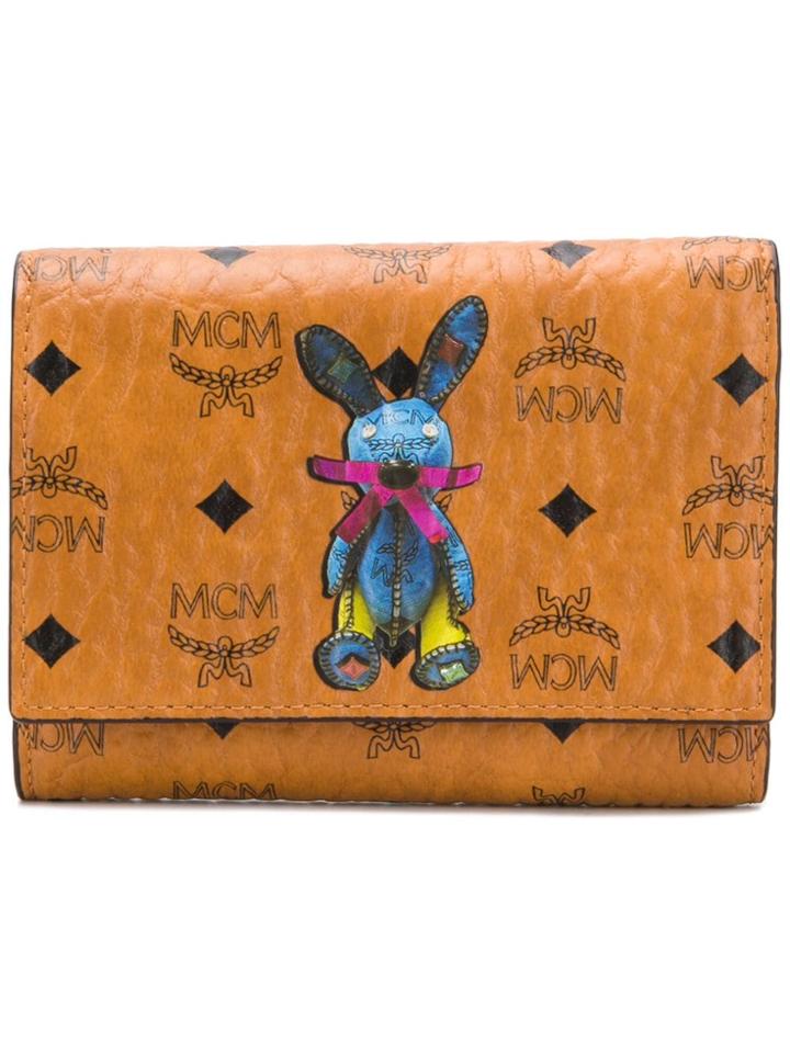 Mcm Logo Rabbit Embellished Wallet - Brown
