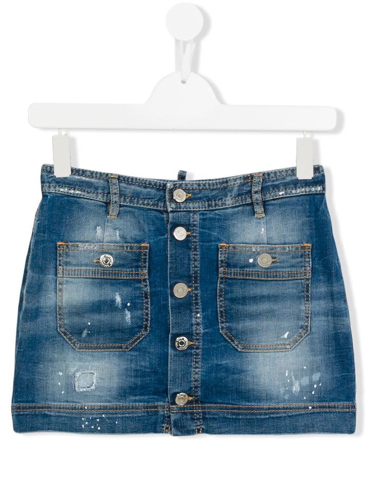 Dsquared2 Kids Stonewash Denim Skirt, Girl's, Size: 14 Yrs, Blue