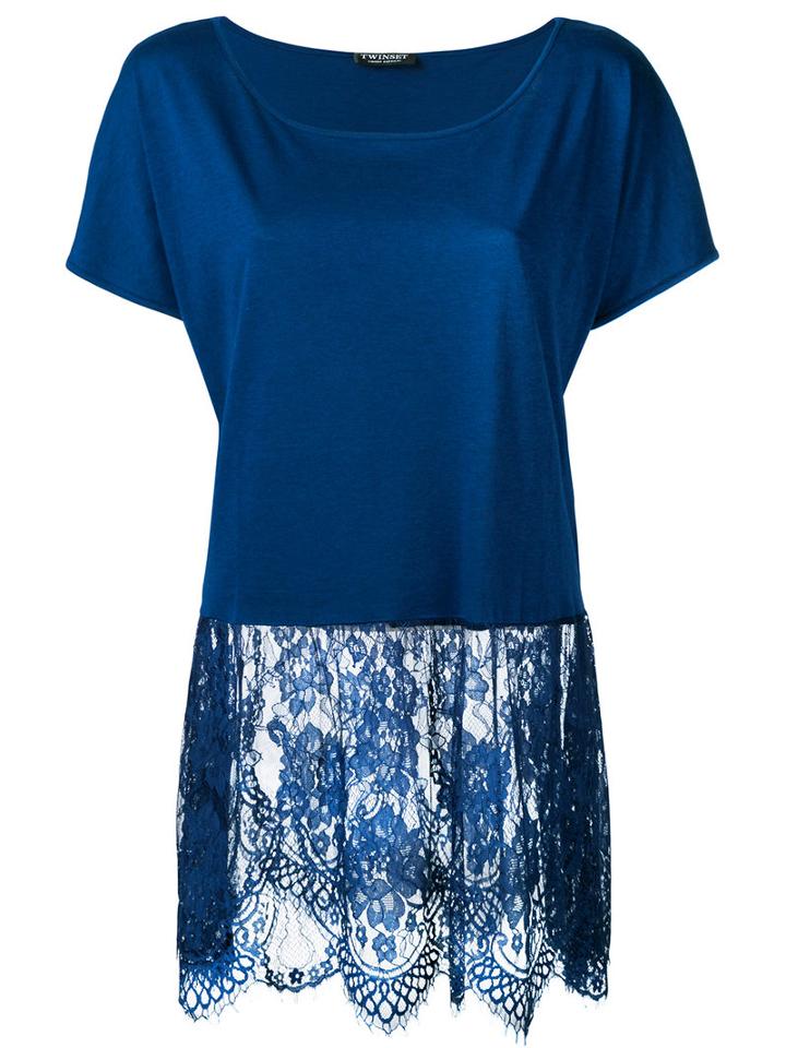 Twin-set - Lace-panelled Top - Women - Cotton/polyamide/viscose - M, Women's, Blue, Cotton/polyamide/viscose