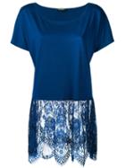 Twin-set - Lace-panelled Top - Women - Cotton/polyamide/viscose - M, Women's, Blue, Cotton/polyamide/viscose